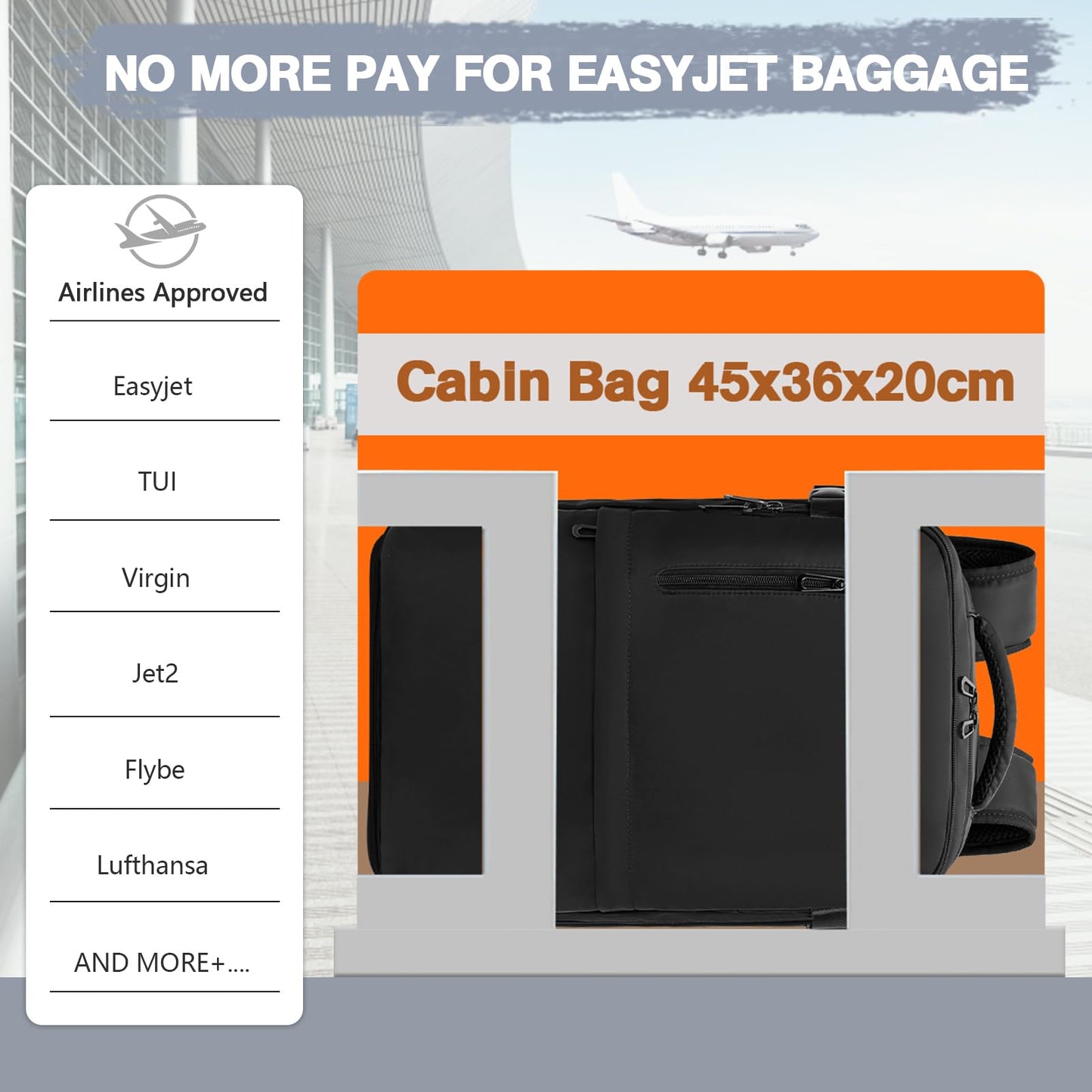 Designed for Easyjet Cabin Bag 45x36x20 Carry On Travel Backpack Hand Luggage Suitcases Bag，Waterproof Laptop Backpack Rucksack for Men Women Underseat Cabin Bags Casual Daypack