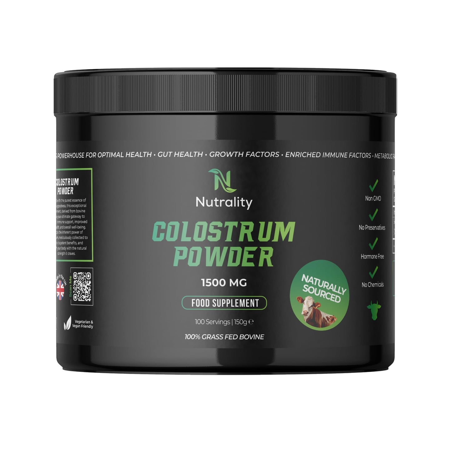 Nutrality 100% Bovine Colostrum Powder 1500mg | for Gut Health & Immune Support | Colostrum Supplement for Men & Women | Gut Health Supplements for Energy, Gut Repair & Human Parasite Detox