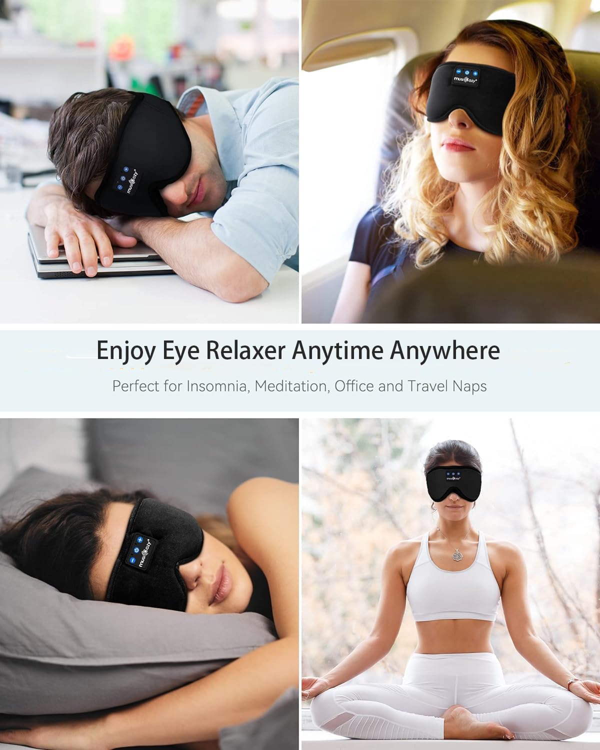 MUSICOZY Sleep Mask Headphones,Upgraded 3D Sleep Headphones Bluetooth Eye Mask Headphones for Sleeping,Travel,Nap,Restful Sleep,Shift Work,100% Blackout Sleep Masks with Headphones for Women & Men
