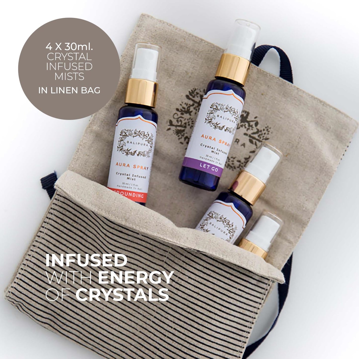 BALIPURA Aura Spray Mix Set – 4-Piece Crystal-Infused Mists