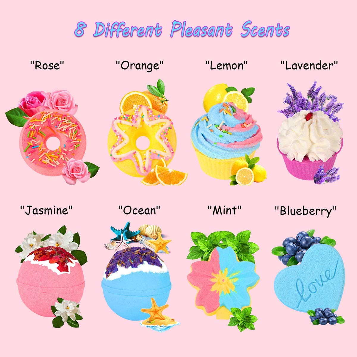 Bath Bombs,Lanwexy 8 Large Bath Bombs Set for Women.Organic Natural Handmade Aroma Pure Essential Oil Bubble Bath Balls.Fragrant Spa to Moisturize Dry Skin.Birthday, Mothers Day Present
