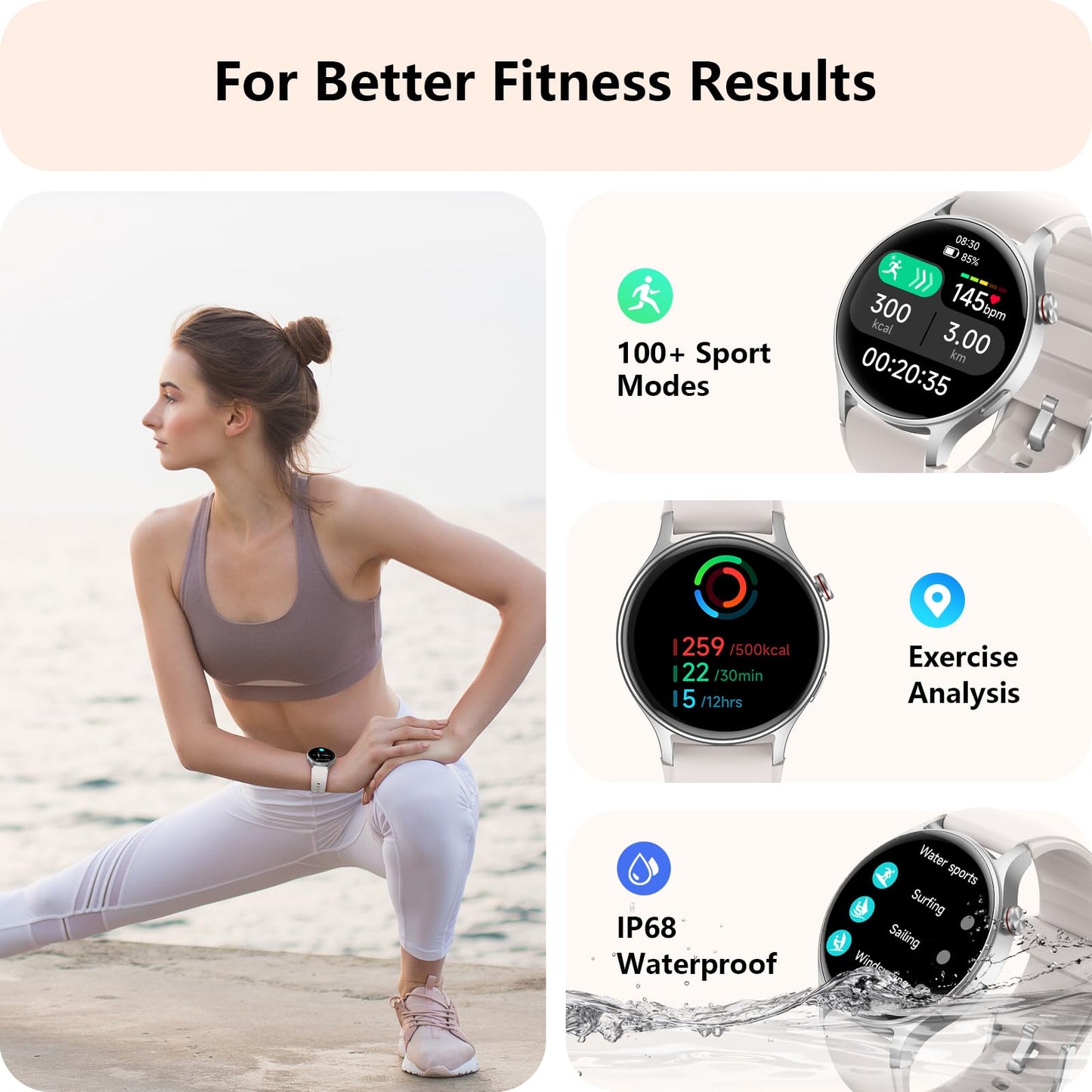 aeac Smart Watch for Women, AMOLED Ultra-Clear Screen Activity Trackers with Heart Rate/Sleep/SpO2 Monitor, Smartwatch for iPhone/Samsung/Android, 110+ Sport Modes Waterproof Fitness Watch (Gray)