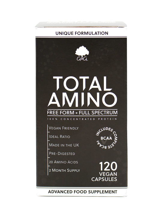 Total Amino | Full Spectrum Amino Acids Capsules | BCAA | Free Form Amino Acids | 120 Vegan Capsules | G&G Vitamins (Packing May Vary)