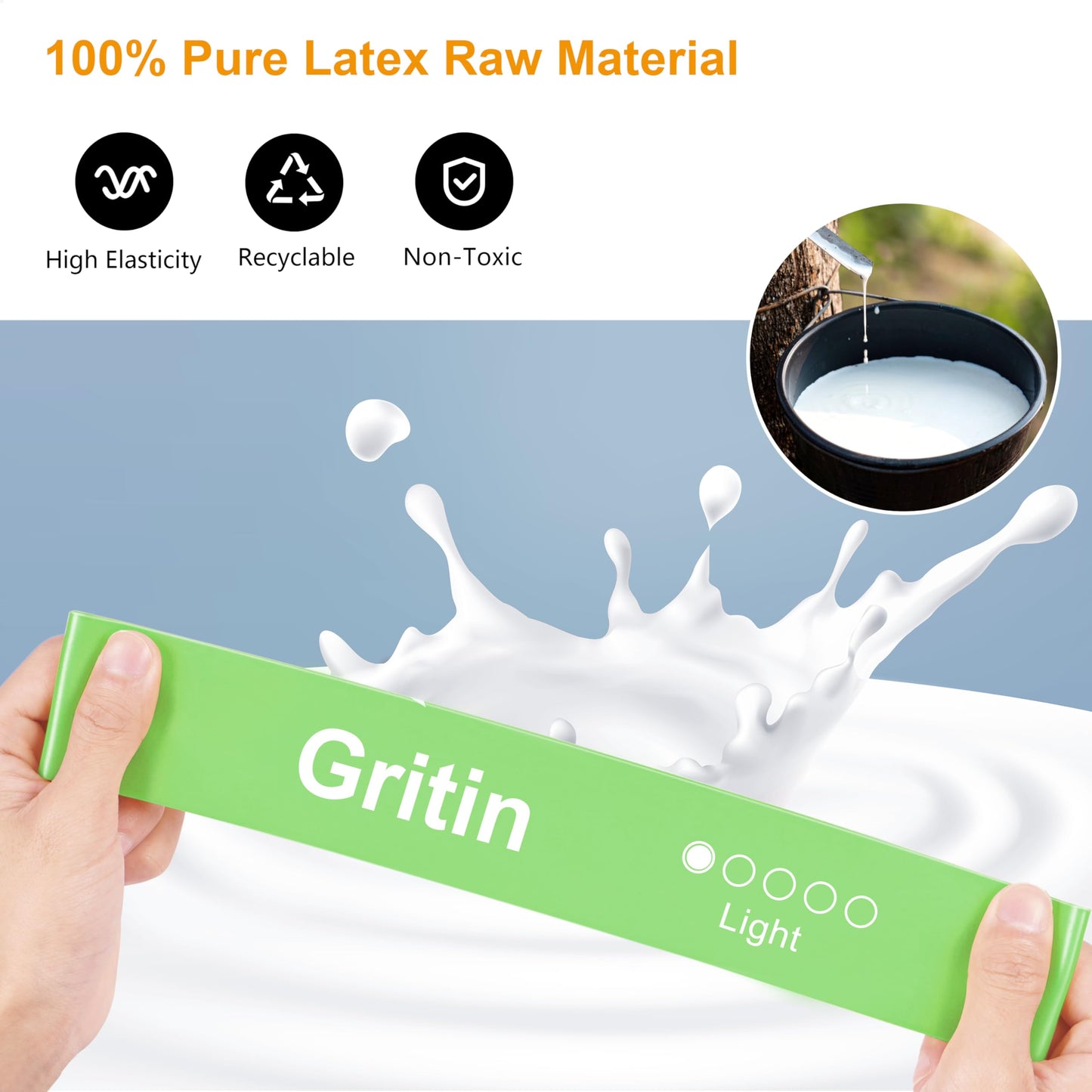 Gritin Resistance Bands, [Set of 5] Skin-Friendly Resistance Fitness Exercise Loop Bands with 5 Different Resistance Levels - Free Carrying Case Included - Ideal for Home, Gym, Yoga, Training