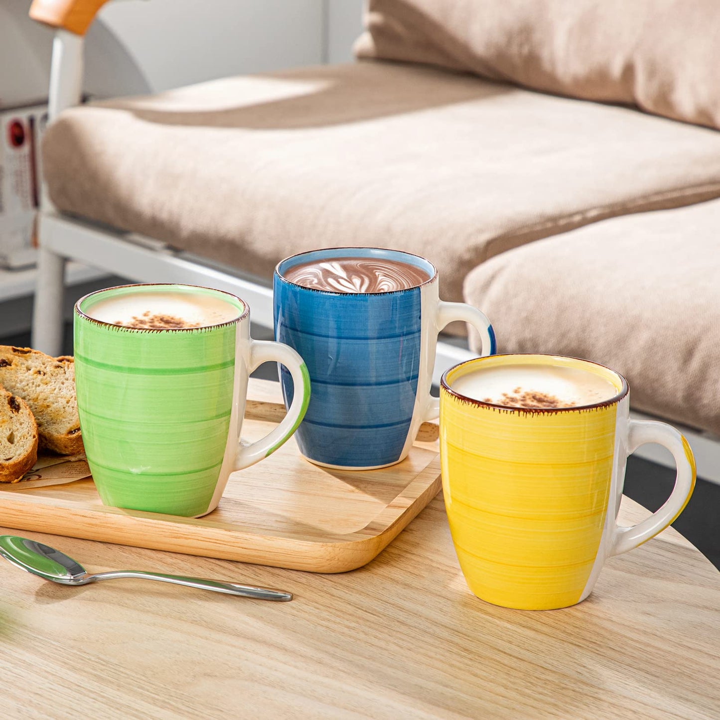 vancasso Bonita Mugs Set of 6, 360ml Stoneware Coffee Cup and Mug, Microwave & Dishwasher Safe Tea Cups, Large Mugs for Hot Drinks, Warm Color