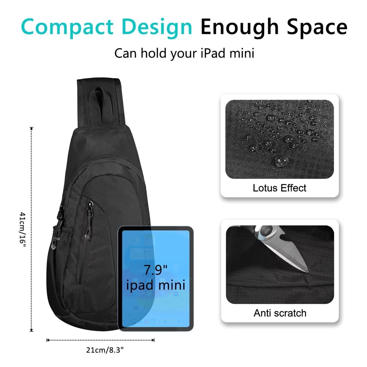 TITECOUGO Small Sling Bag Lightweight Crossbody Bag for Women Rucksack for Men Running Backpack Travel Chest Pack Shoulder Daypack for Hiking Outdoor Gym Work Sports Black/Black