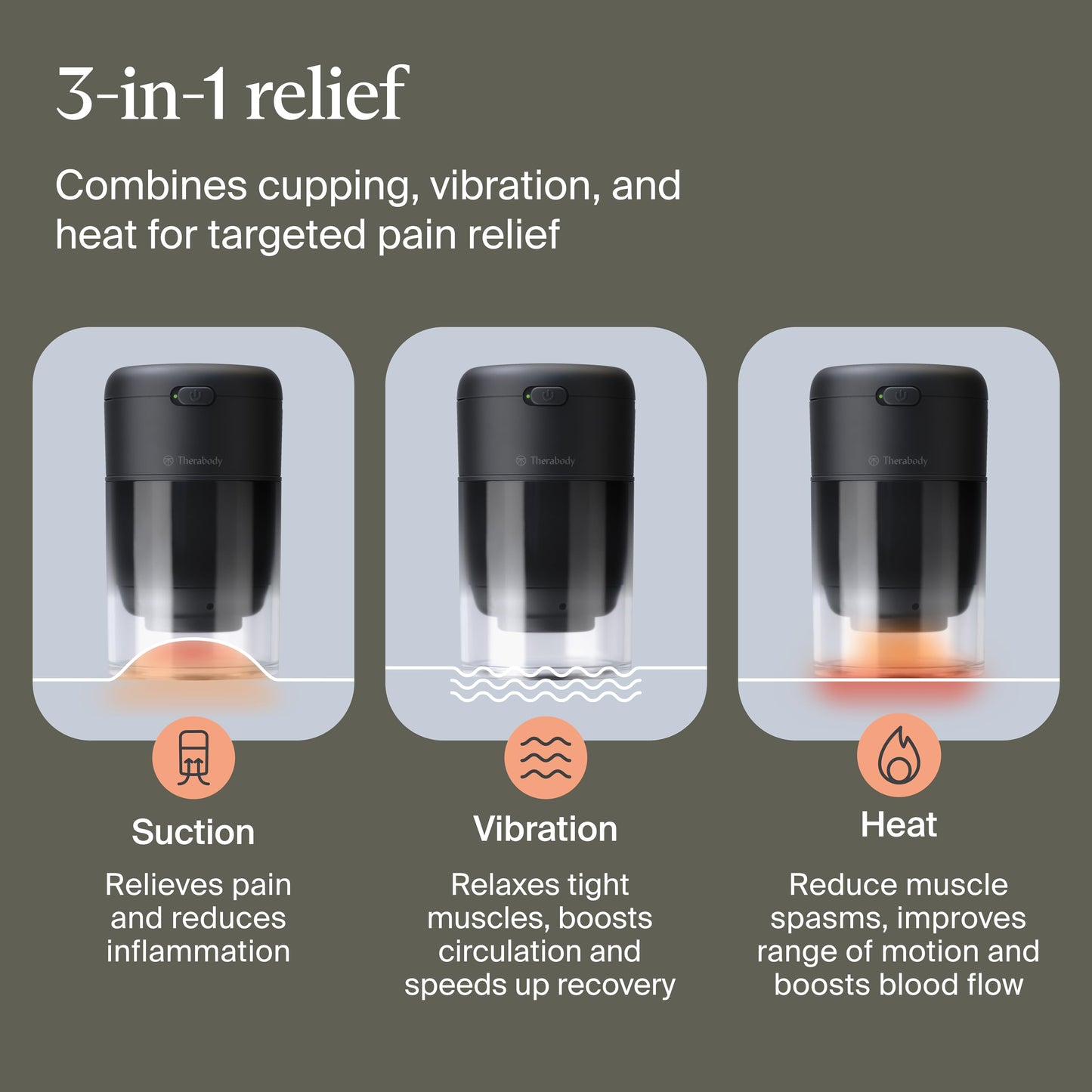 TheraCup Portable Cupping Massage Therapy for Localized Muscle Tension Relief and Blood Circulation in Back, Shoulders, Legs and Body - Smart Cupping Therapy with ThermaVibration Technology (Single)
