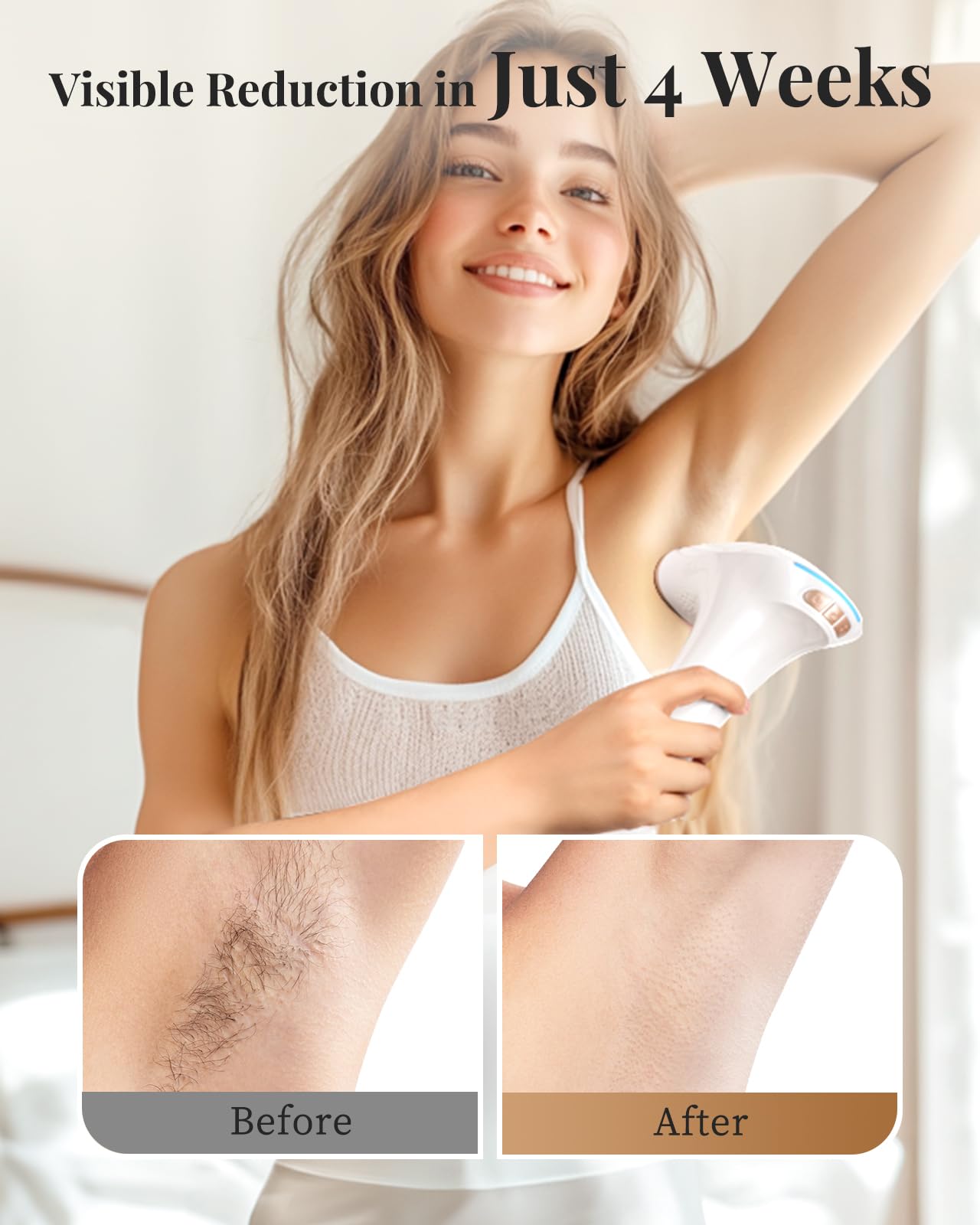 Haarlosy IPL Laser Hair Removal, 3-in-1, Faster, Painless and Salon Quality Results at Home, Hair Removal Device for Women and Men, Long Lasting Smoothness on Face, Bikini Line and Body, Gold