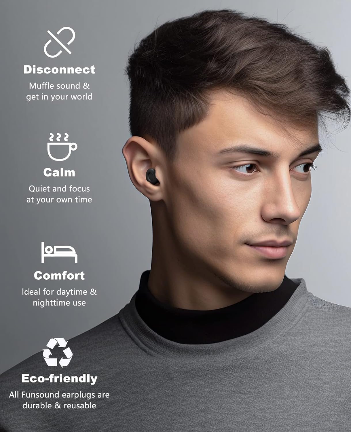 Ear Plugs FUNSOUND Earplugs Silicone for Sleeping, Work, Travel, Deep Focus, Reusable 7 Pairs Ear Buds with Storage Bag -27dB Noise Cancelling and NRR of 24dB