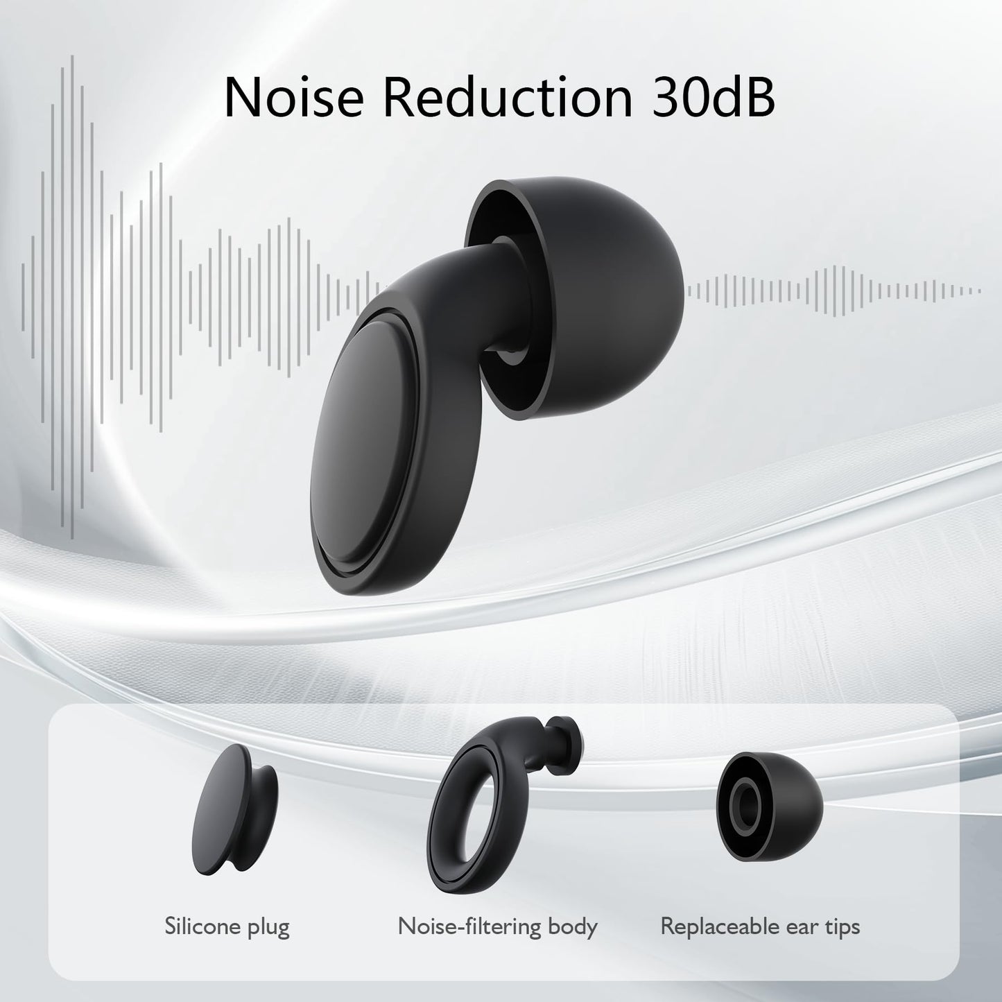Jayine Ear Plugs for Sleep 2 Pairs, Reusable Noise Cancelling Earplugs Hearing Protection 25dB, Removable Soft Silicone Earplugs for Concerts, Focus, Noise Sensitivity, 16 Ear Tips in S/M/L - Black
