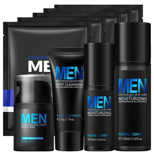 Cool Oil Control Mens Skin Care Kit, Stocking Fillers For Men With Men Face Wash, Face Moisturizer, Toner, Lotion, Face Mask, Facial Care Kit, Hydrating, Deep Cleansing