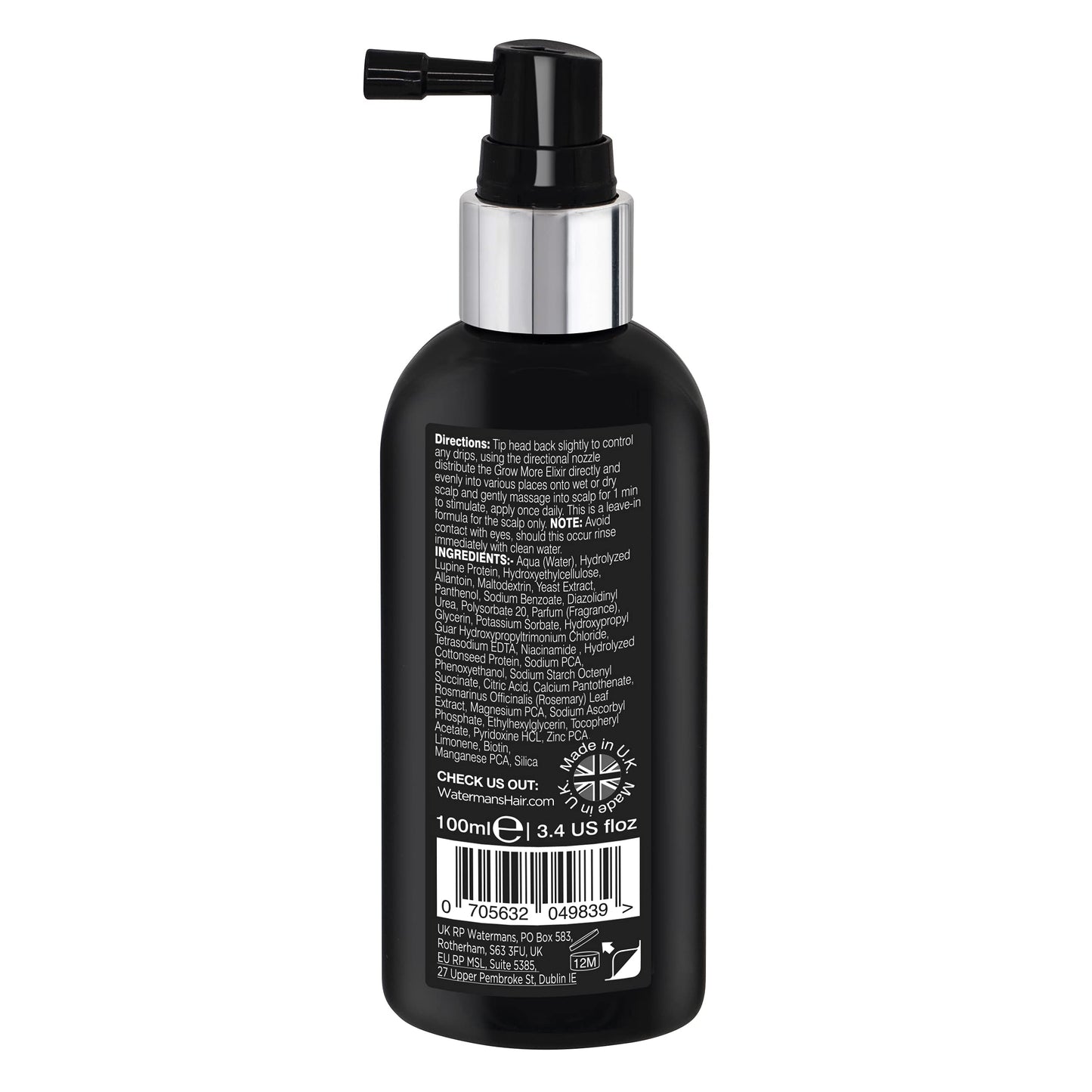 Watermans Grow More Elixir: Hair Growth Serum, Leave-In Scalp Treatment for Hair Loss & Thickening Hair. Boost Growth for Both Women & Men