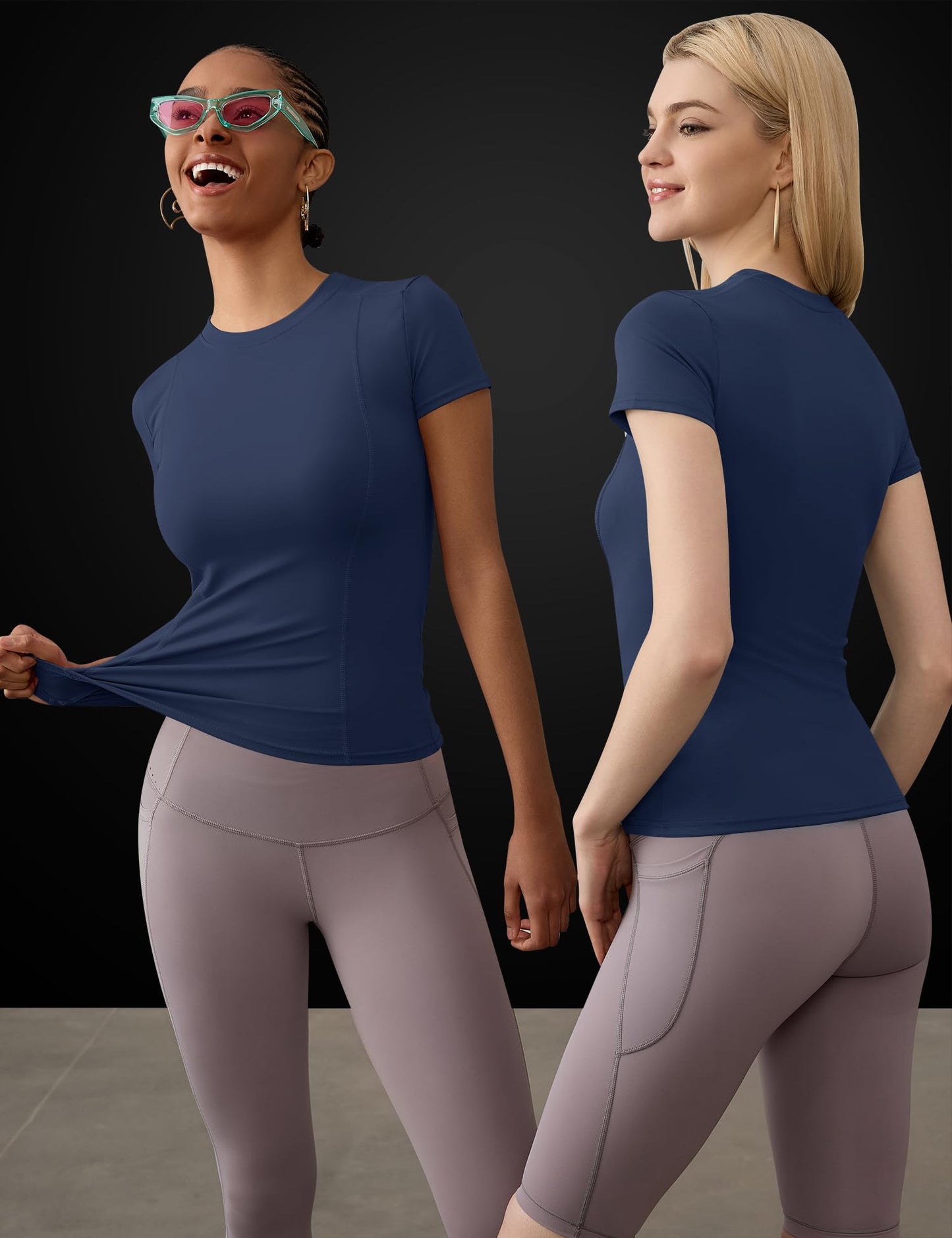 IECCP Ladies Short Sleeve Sport Tops Gym Running Fitness Sports Top Lightweight for Women Crew Neck Basic Summer Tee Shirts Dark Blue XS