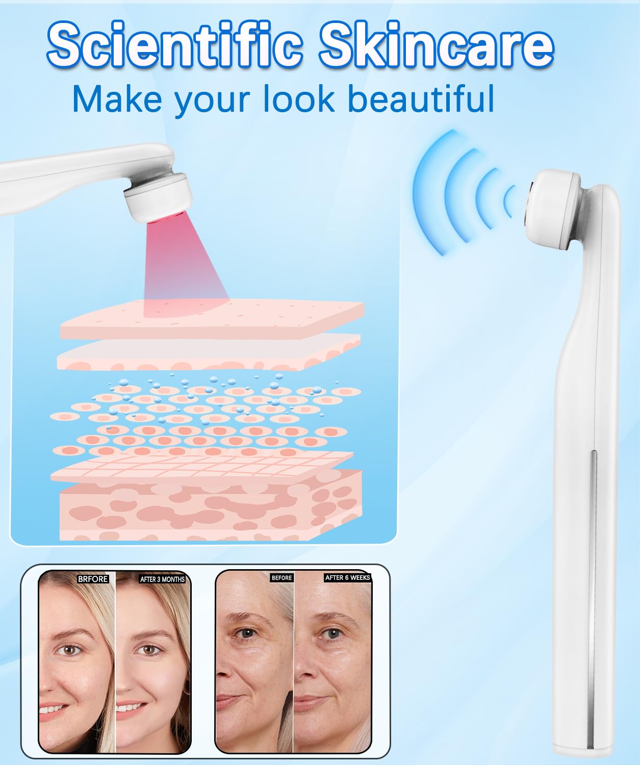 Red Light Therapy Wand for Eyes and Face 4-in-1 Facial Wand 7 Colors High Frequency Wand Eye Massager, EMS Microcurrent Face Lift Device Improves Skin Firmness Suitable for Home Skin Care