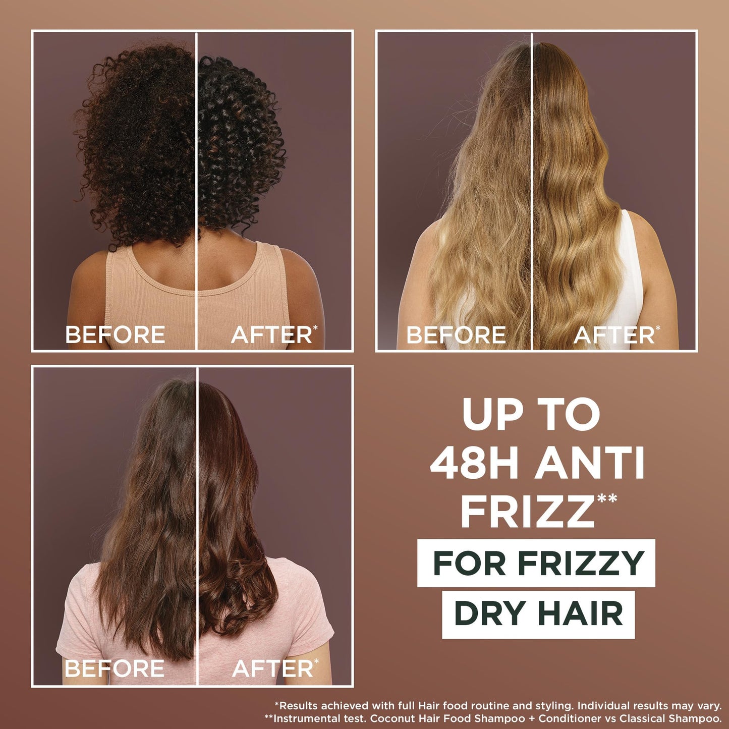 Garnier Hair Food 3-in-1 Hair Treatment Mask, Smooths and Nourishes, For Frizzy & Curly Hair, No Silicones, Vegan Formula, Coconut Oil, Ultimate Blends, 400ml (Packing and Ingredients may vary)