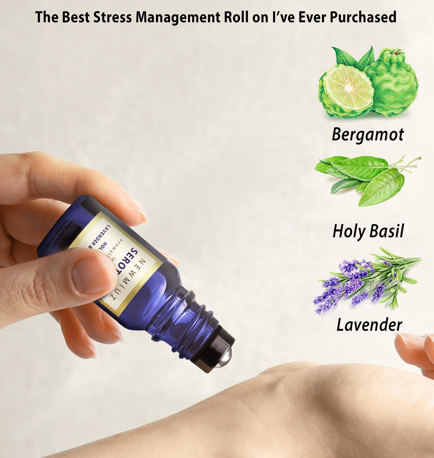 Calming Roll On Essential Oil Blend - Anti Stress Aromatherapy Oils Lavender, Bergamot & Holy Basil Destress - Relaxation Stress Relief Gifts for Women Perfect Stocking Stuffers - NEW MIUZ