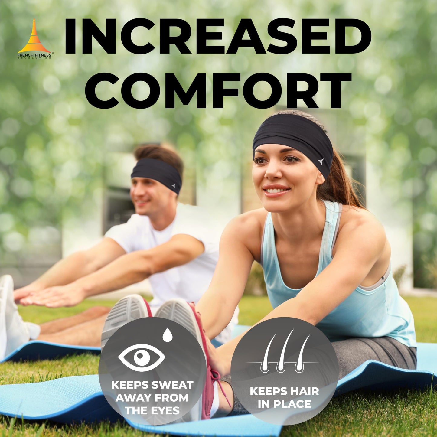 French Fitness Revolution - Stretchy Sports Headband for Men & Women - Guys Sweatband for Running, Cycling, Basketball, Yoga, Fitness - Moisture Wicking Workout Hairband - Made in Europe