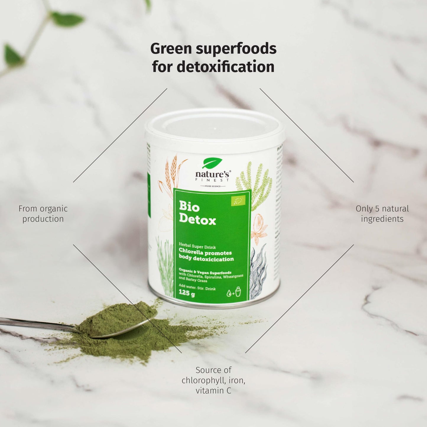 Nature's Finest by Nutrisslim Bio Detox Mix with Wheatgrass, Chlorella & Spirulina - Natural Detox Drink for Body Cleanse, Gut Health & Colon Cleanse - High Fibre & Protein Content - 250 g, Vegan