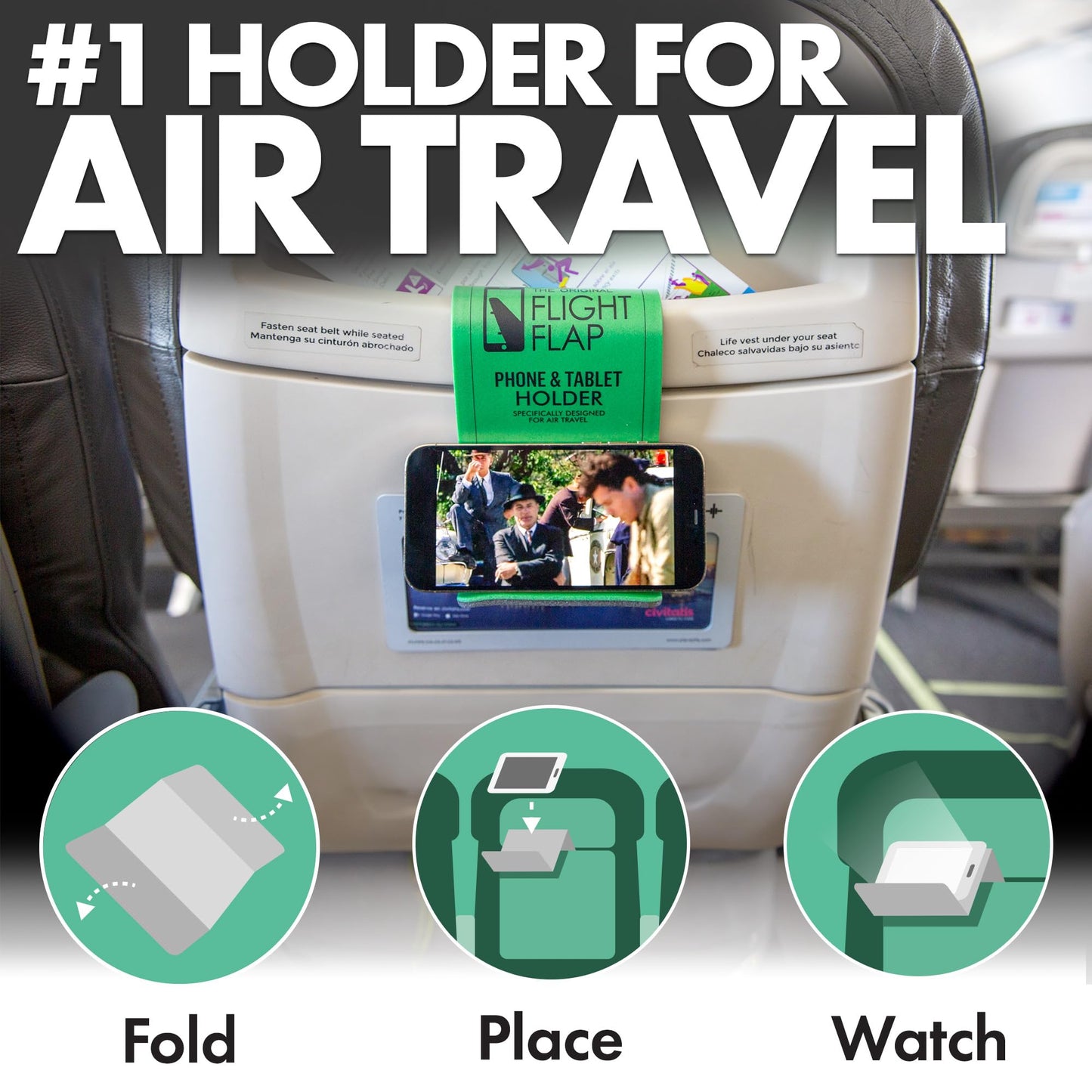 Flight Flap Airplane Phone Holder - Foldable Plane Phone Stand for Travel - Flexible Mobile Stand for Desk & Bed - Flight Mobile Holder Desk - Accessories Travel Essentials For Flying (Green)