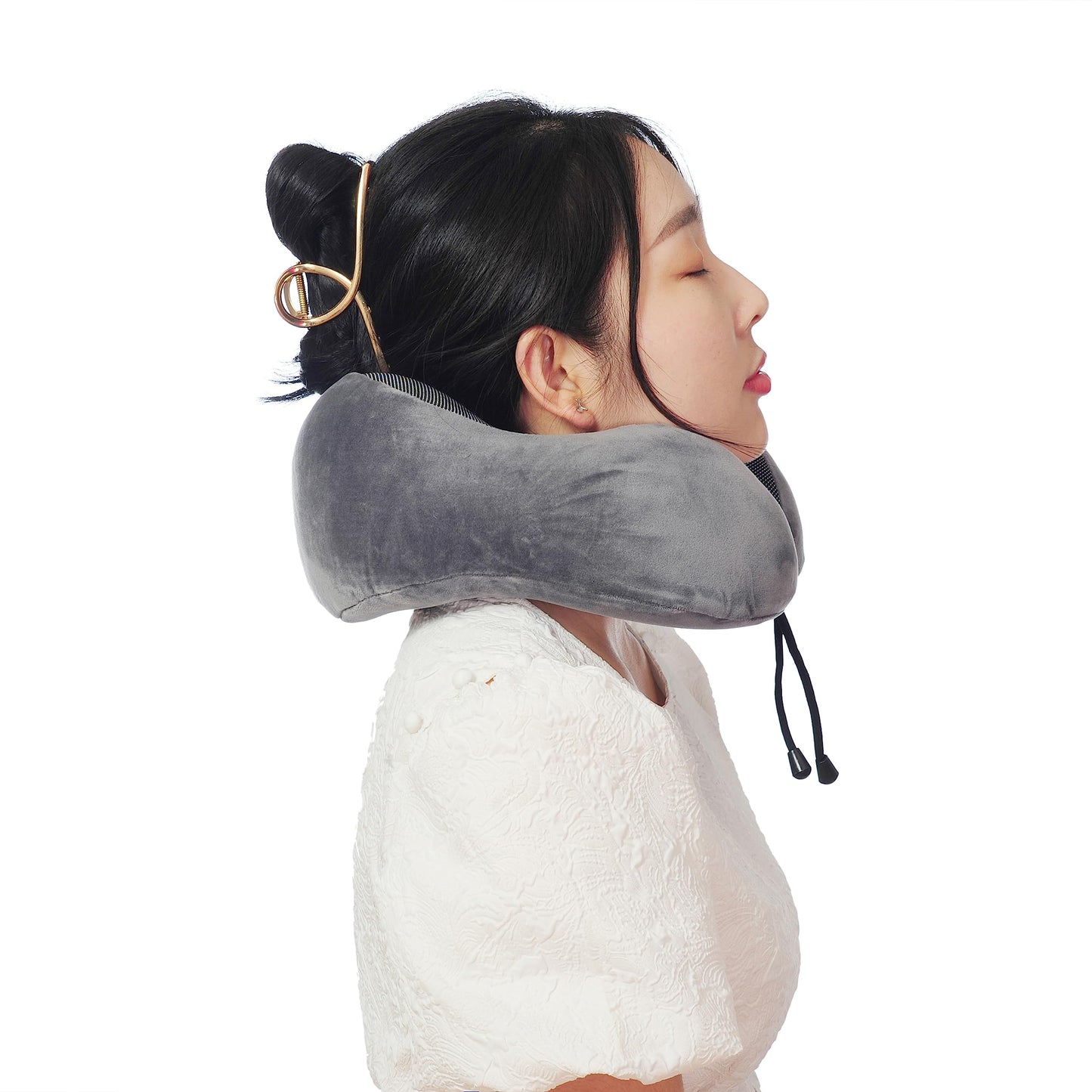 Makimoo Memory Foam Travel Pillow, Neck Pillow with 360-Degree Head Support, Comfortable and Lightweight, Ideal for Sleeping on Airplane, Car, Train, Bus and Home Use, Comes with Storage Bag (Grey)