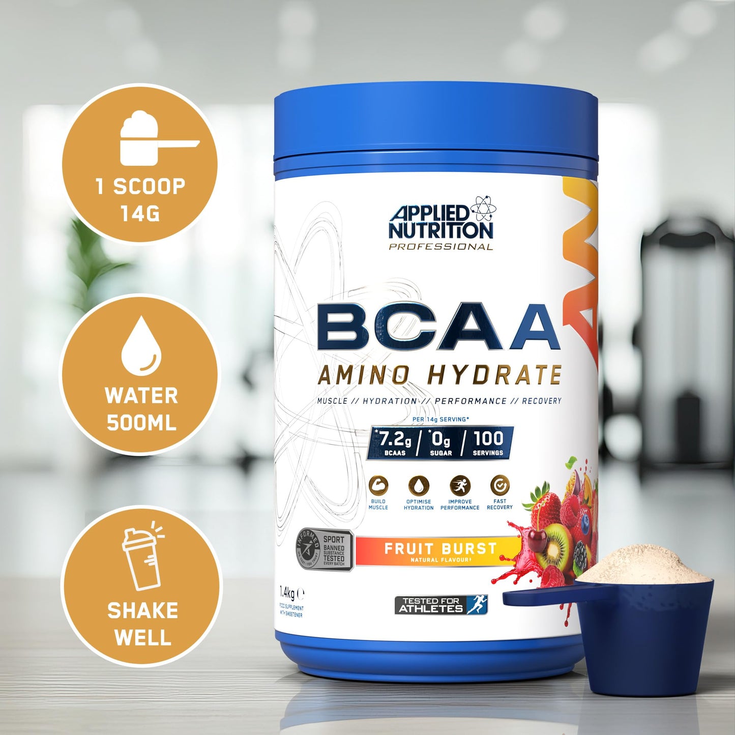 Applied Nutrition BCAA Powder - Branched Chain Amino Acids BCAAs Supplement, Amino Hydrate Intra Workout & Recovery Energy Drink (1.4kg - 100 Servings) (ICY Blue Raz)