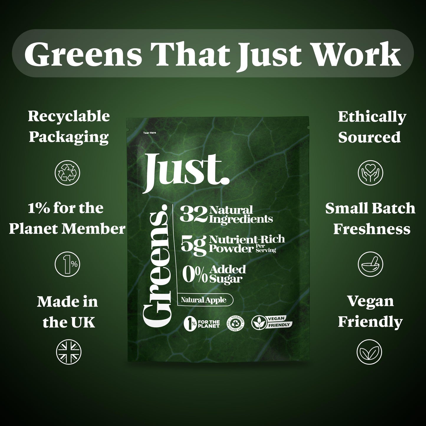 JUST Greens Powder 150g Superfood Supplement for Gut Health, Detox, Energy & Weightloss, Supergreens Packed with Fibre, Protein, Collagen & Vitamins