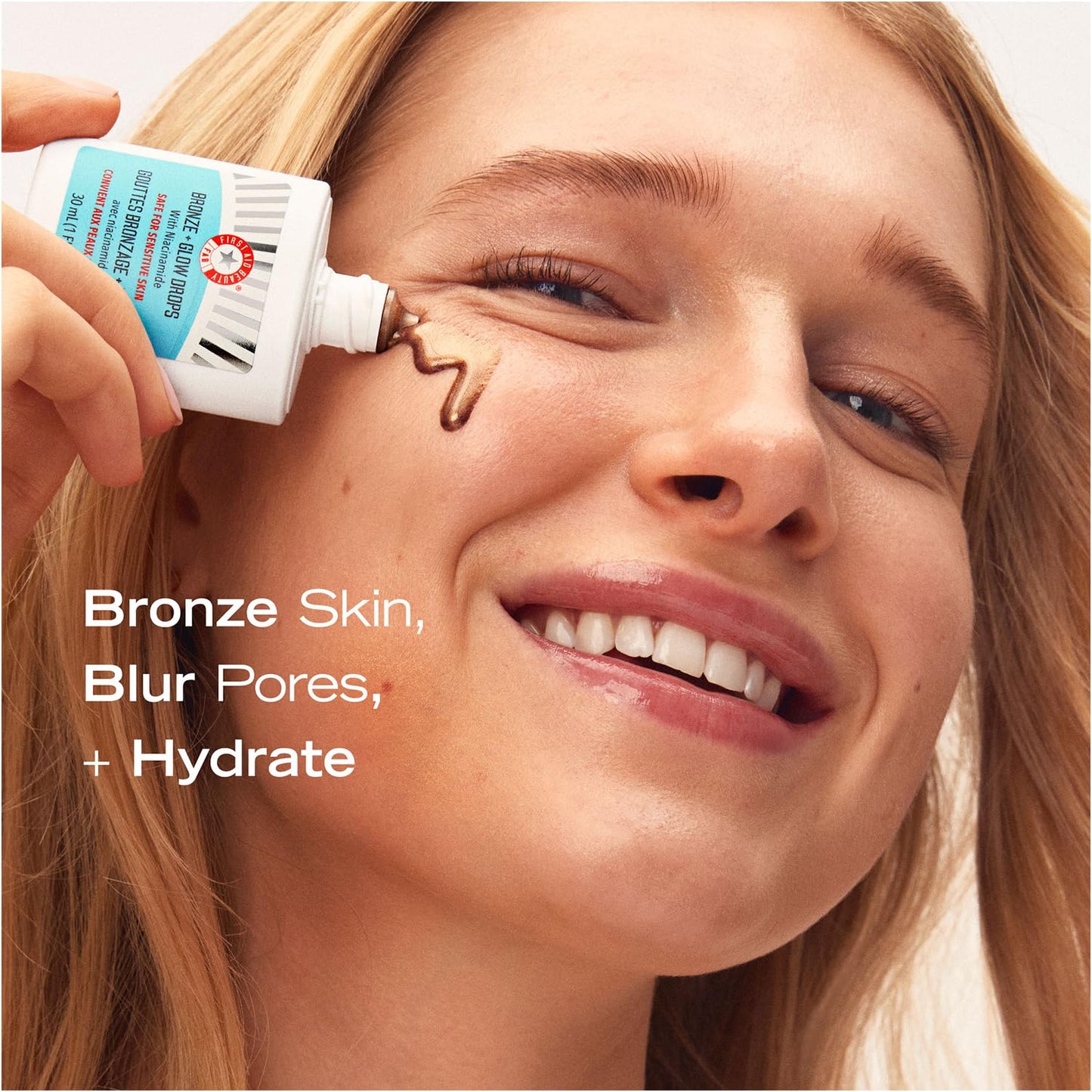 First Aid Beauty - Bronze + Glow Drops with Niacinamide, Visibly Evens Skin Tone, Blurs Pores and Hydrates for 24 hours with a Bronze Kiss of Color, Non-Comedogenic, Safe for Sensitive Skin, 30 mL