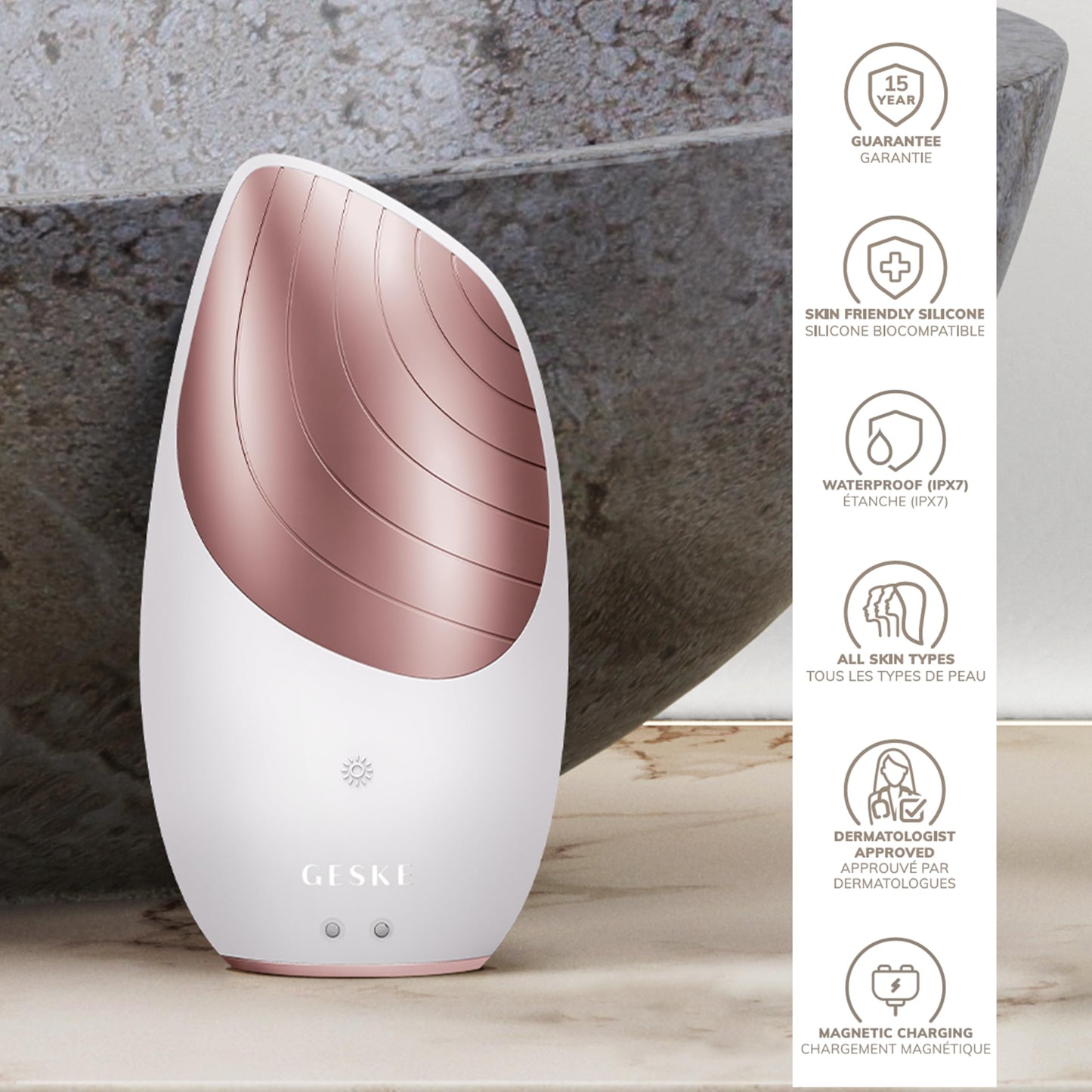 GESKE SmartAppGuided™ Sonic Thermo Facial Brush | 6 in 1 | skin cleansing | cleansing brush with thermal function | facial massager | electric facial brush | facial cleansing device