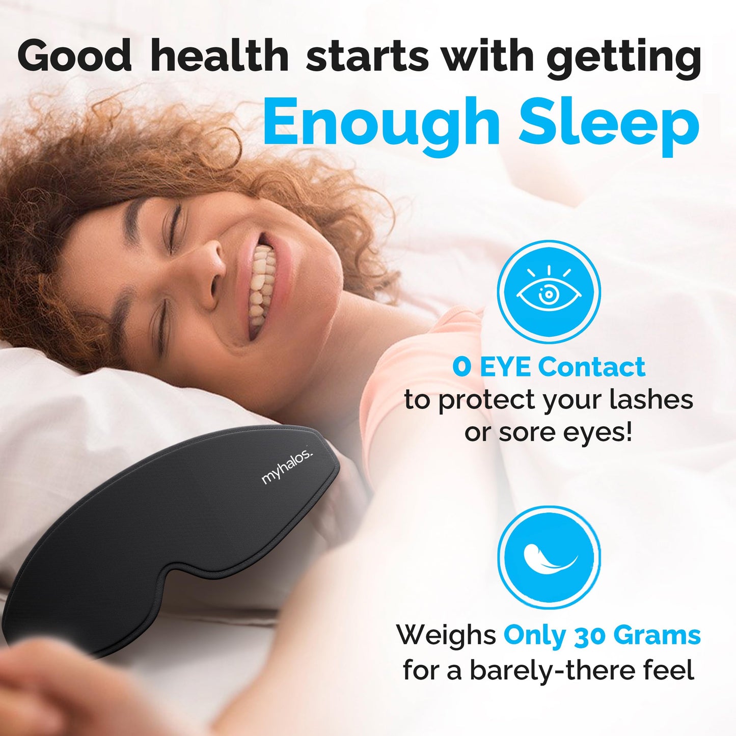 MyHalos® 100% Blackout Sleep Masks for Women & Men - Zero Eye Pressure Eye Mask for Sleeping -Our Halo Sleep Mask Includes a Storage Pouch- Black Eye Mask for Travel or Blindfold