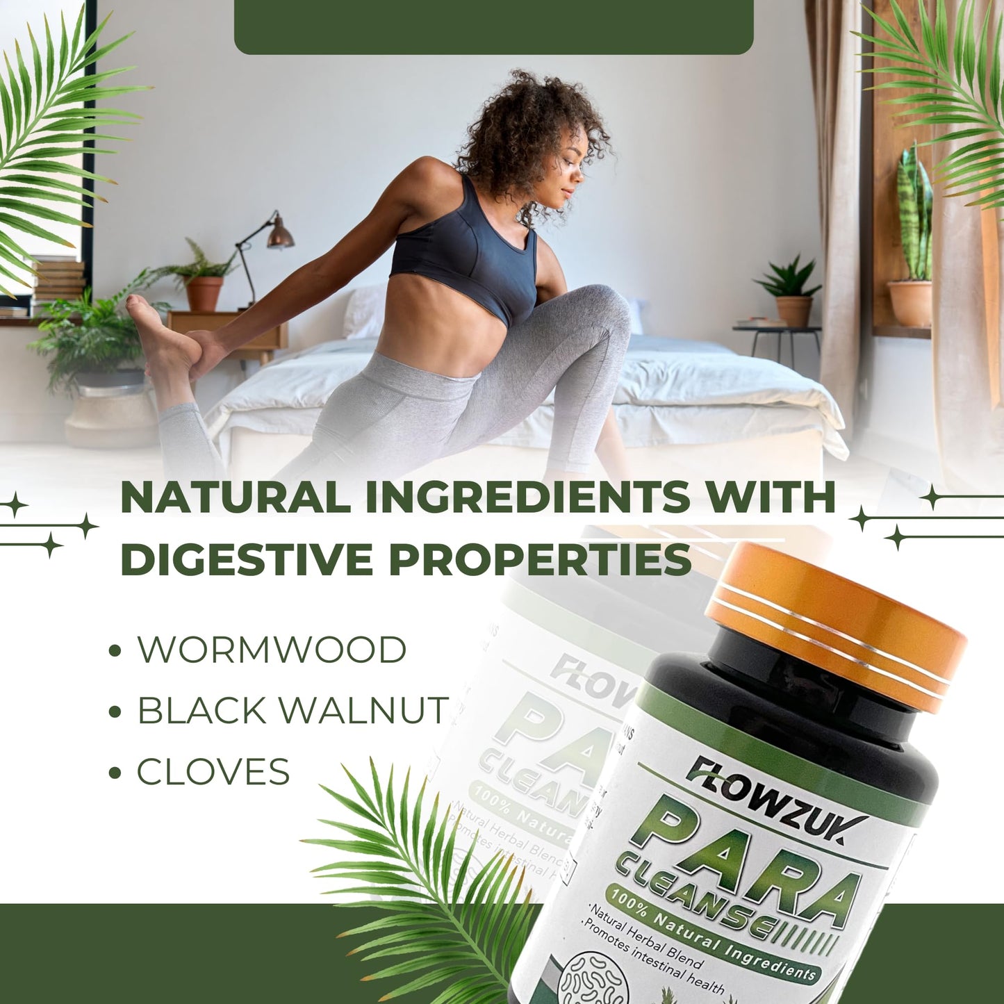 Organic Wormwood Clove and Black Walnut Gut Support Colon Detox for Humans Health Intestinal Strong Natural Cleanse by Flowzuk Capsules