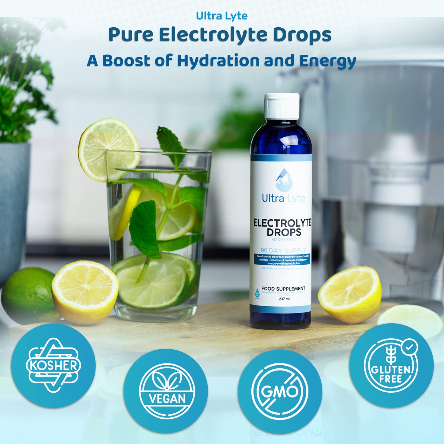 Ultra Lyte Keto Electrolytes Trace Mineral Drops – Highly Concentrated Mineral Supplements with Zero Calories – Vegan-Friendly Electrolyte Drops for Hydration, Muscle Cramp – 96 Servings