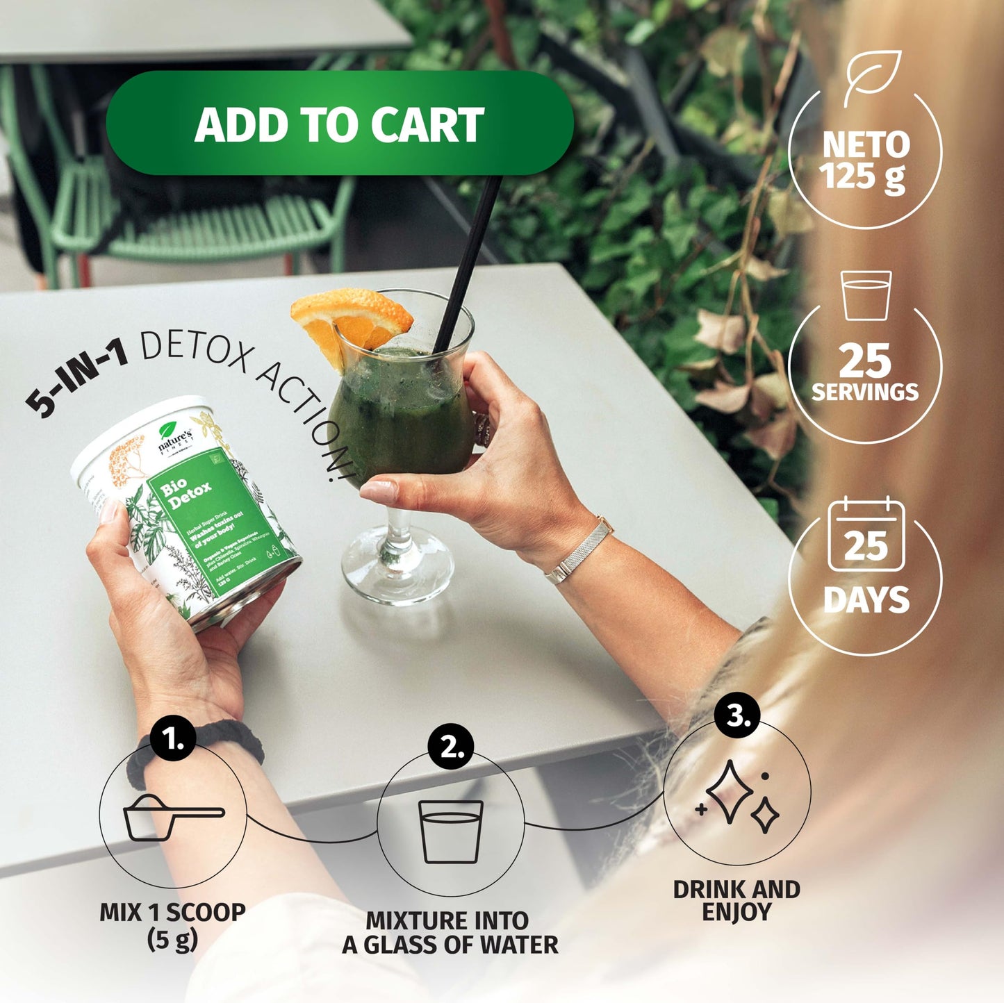 Nature's Finest by Nutrisslim Bio Detox Mix with Wheatgrass, Chlorella & Spirulina - Natural Detox Drink for Body Cleanse, Gut Health & Colon Cleanse - High Fibre & Protein Content - 250 g, Vegan