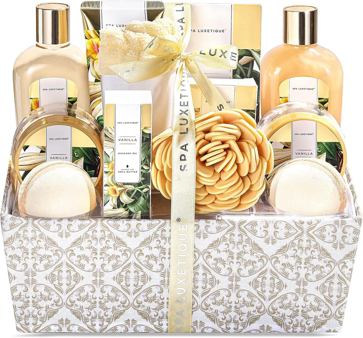 Spa Luxetique Spa Gift Set,12pcs Vanilla Shower Set, Pamper Gifts for Women, Bath Gift Set with Body Lotion, Bath Bomb, Bubble Bath, Bath Sets for Women Gifts Birthday Gifts, Mothers Day Gifts