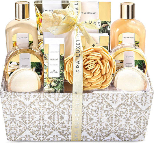 Spa Luxetique Spa Gift Set,12pcs Vanilla Shower Set, Pamper Gifts for Women, Bath Gift Set with Body Lotion, Bath Bomb, Bubble Bath, Bath Sets for Women Gifts Birthday Gifts, Mothers Day Gifts