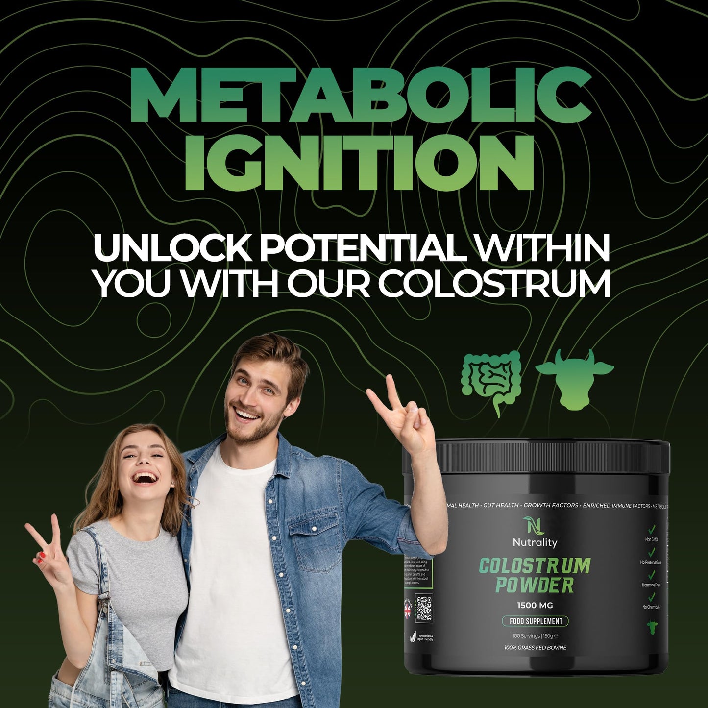 Nutrality 100% Bovine Colostrum Powder 1500mg | for Gut Health & Immune Support | Colostrum Supplement for Men & Women | Gut Health Supplements for Energy, Gut Repair & Human Parasite Detox