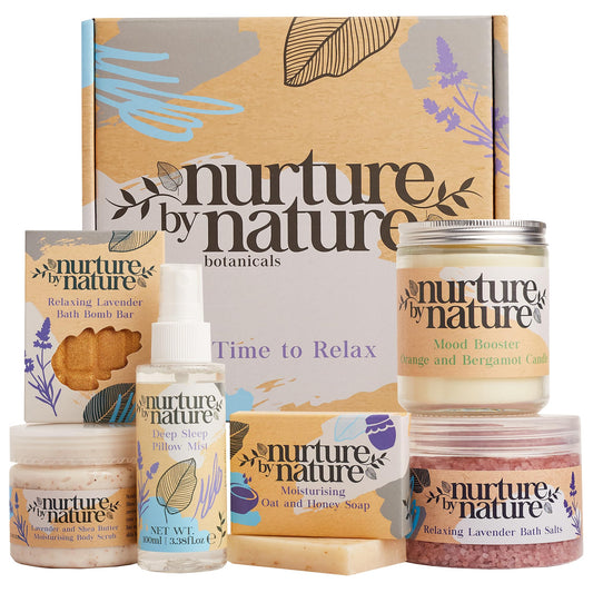 Nurture by Nature RELAX & CALM Pamper Gifts for Women - Mothers Day Hamper - Relaxation Gifts for Women with Lavender Mist, Bath Salts, Candle & More - Bath Sets, Mothers Day Gifts, Spa Sets