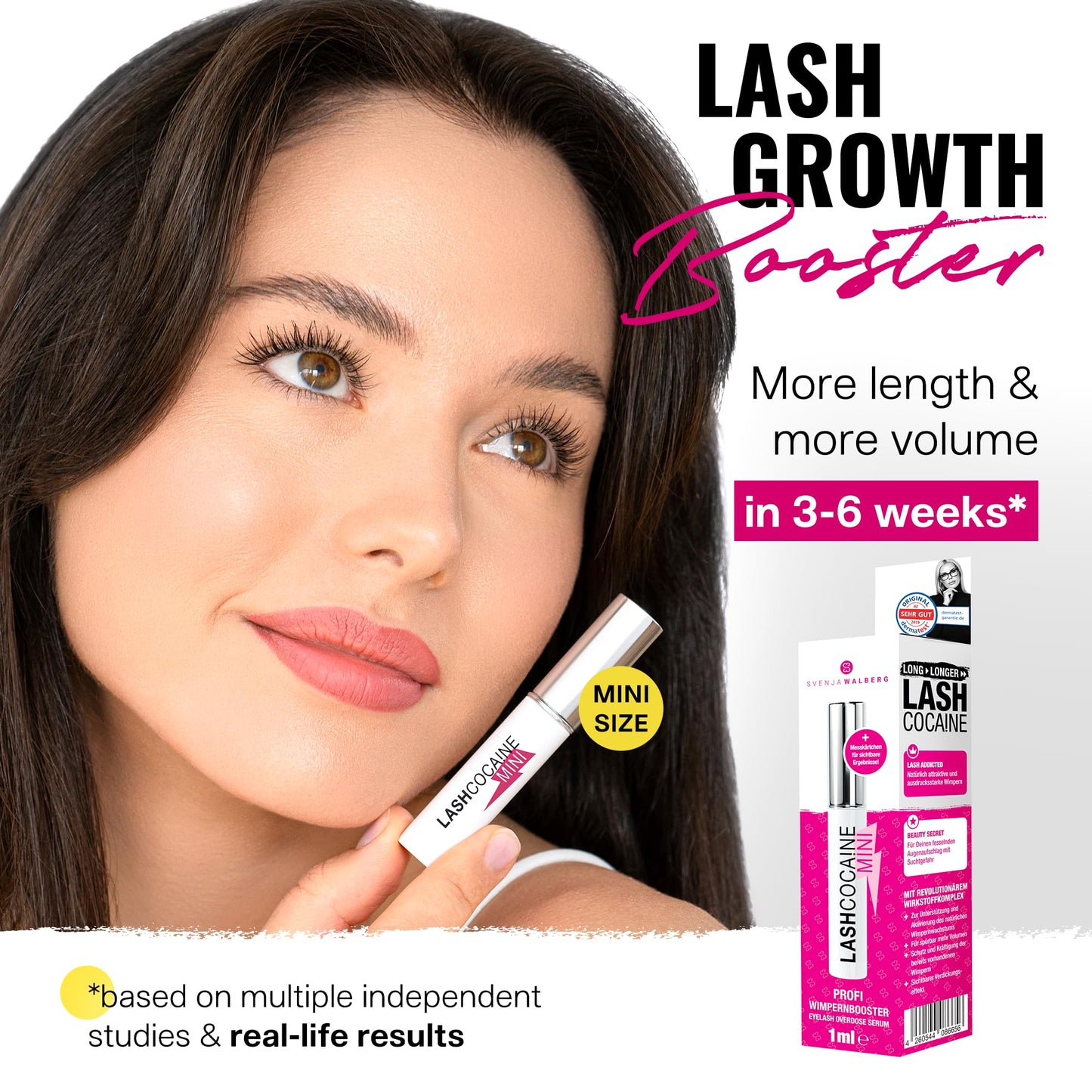 Mini LASHCOCA!NE Eyelash Serum for Fast Growth & Long Eyelashes Vegan Booster Made in Germany Test Winner for Eyelash Extension Long Eye Lashes by Svenja Walberg Dermatest Very Good