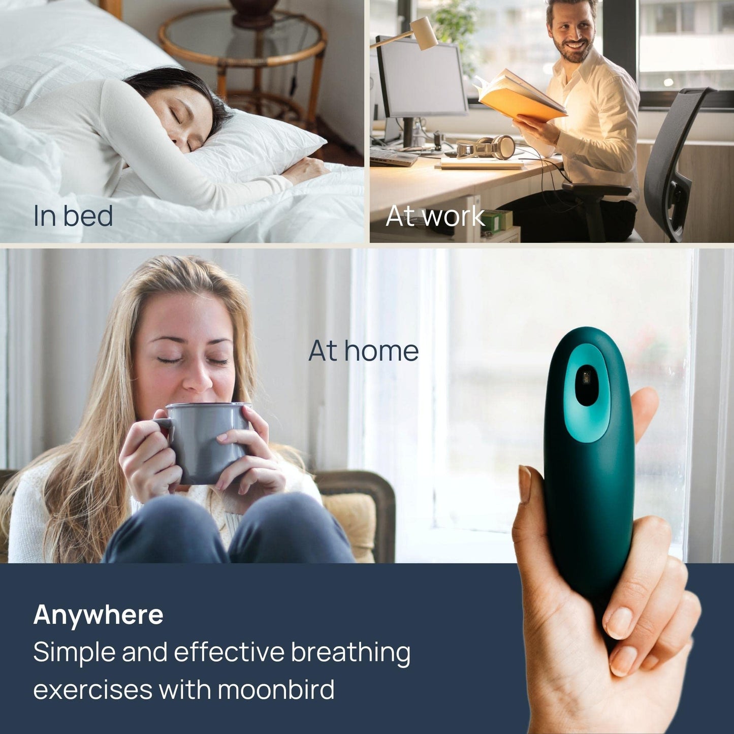 Moonbird Breathing & Meditation Device - Instant Stress Relief, Anxiety Relief, Relaxation for Women & Men - Helps with Better Sleep, Stress, and Overall Health - Blue Green