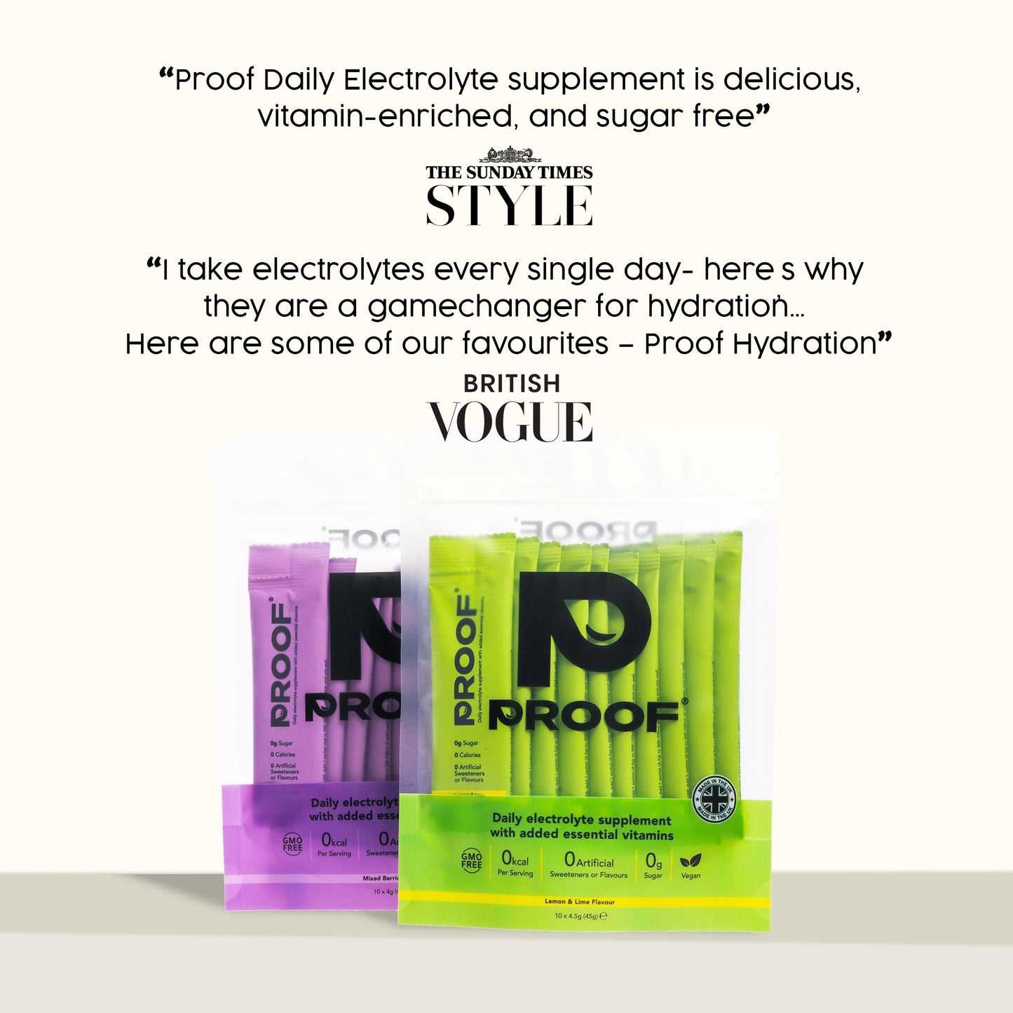 Proof Hydration Daily Electrolyte Supplement with Essential Vitamins | 0g Sugar, 0 Calories, No Artificial Sweeteners, Vegan | Hydration Powder Sachets | Made in The UK (10 Servings, Mixed Berry)
