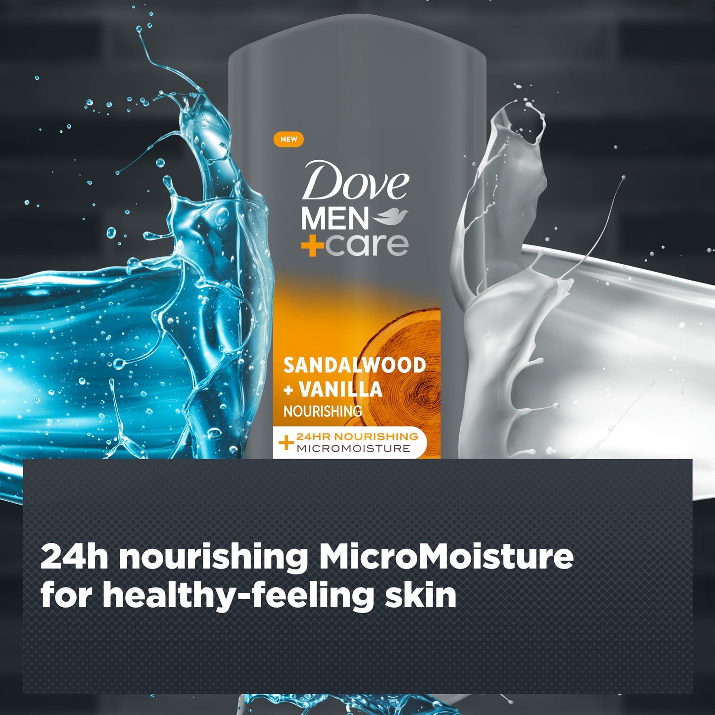 Dove Men+Care Sandalwood + Vanilla 3-in-1 Hair, Face and Body Wash Body Cleanser shower gel with MicroMoisture technology for 24 hour nourishment 6x 400 ml
