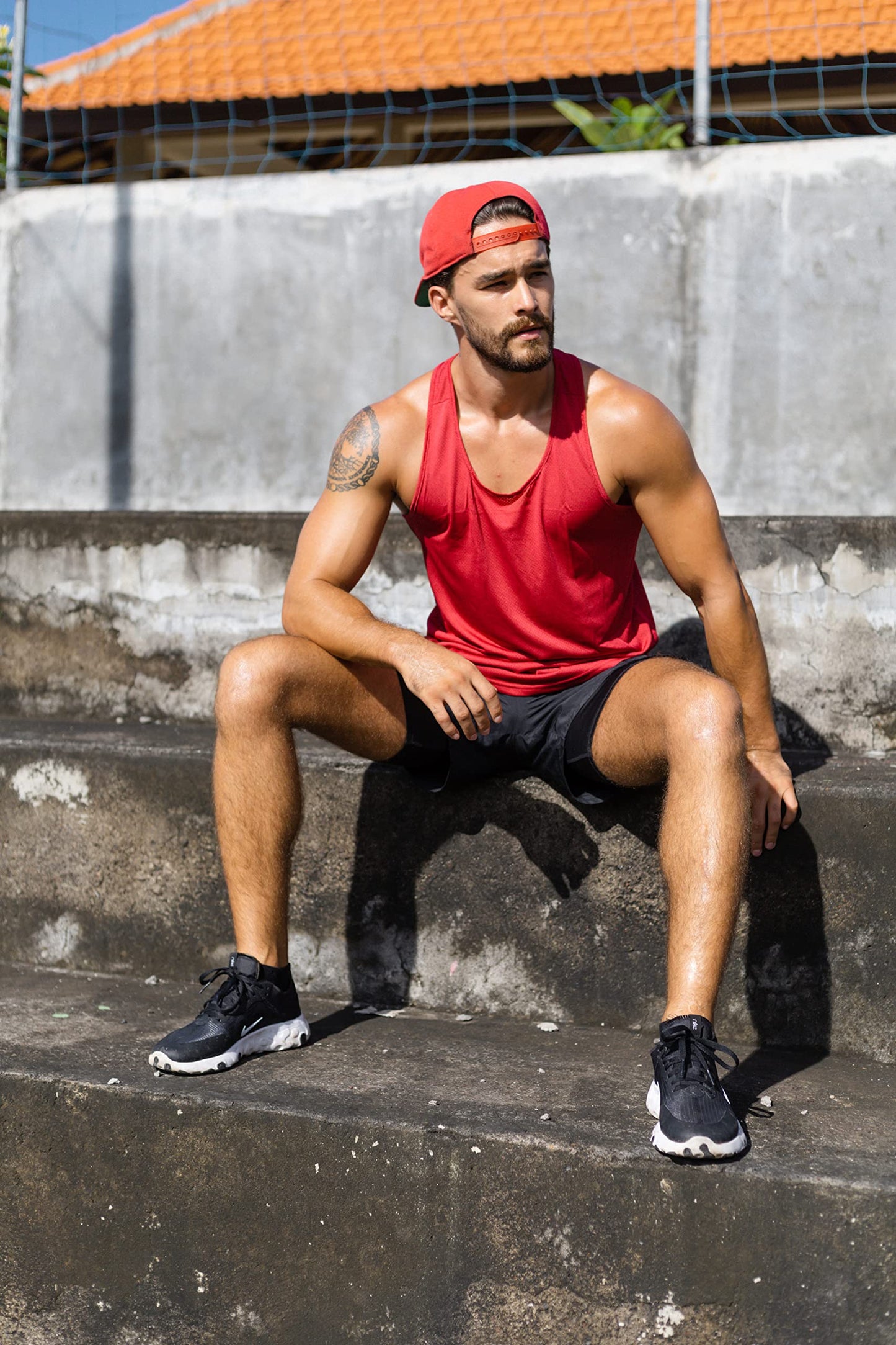 frueo 3 Pack Mens Workout Vest Quick Dry Workout Sleeveless Tops Breathable Y-Back Shirts Training Bodybuilding Vests (20418) Black Gray Blue-L