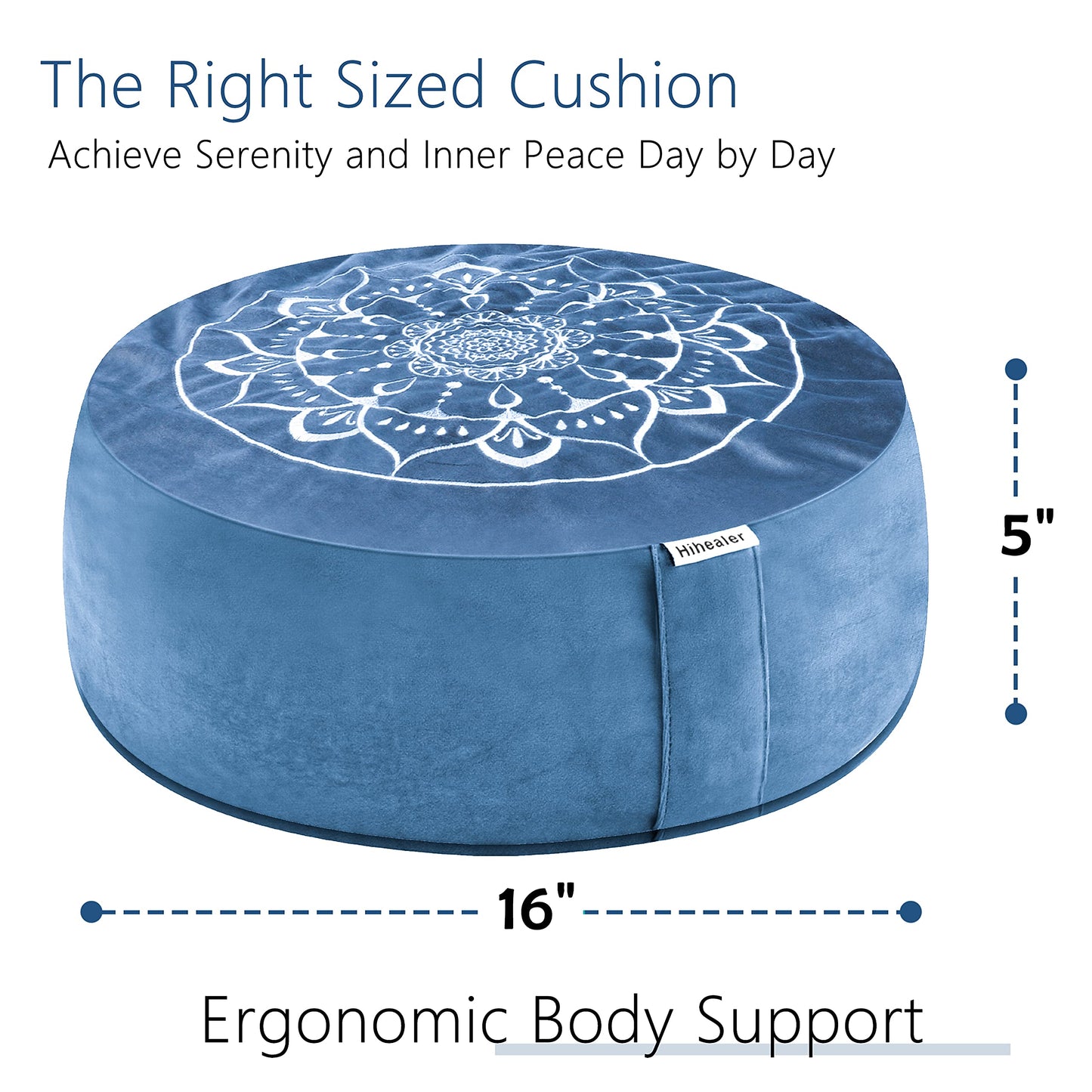 Hihealer Meditation Cushion with Extra Velvet Cover - Large Traditional Tibetan Meditation Yoga Floor Cushion Pillow Zafu Filled by Buckwheat Hulls, Great Gift for Women (Restful Light Blues)