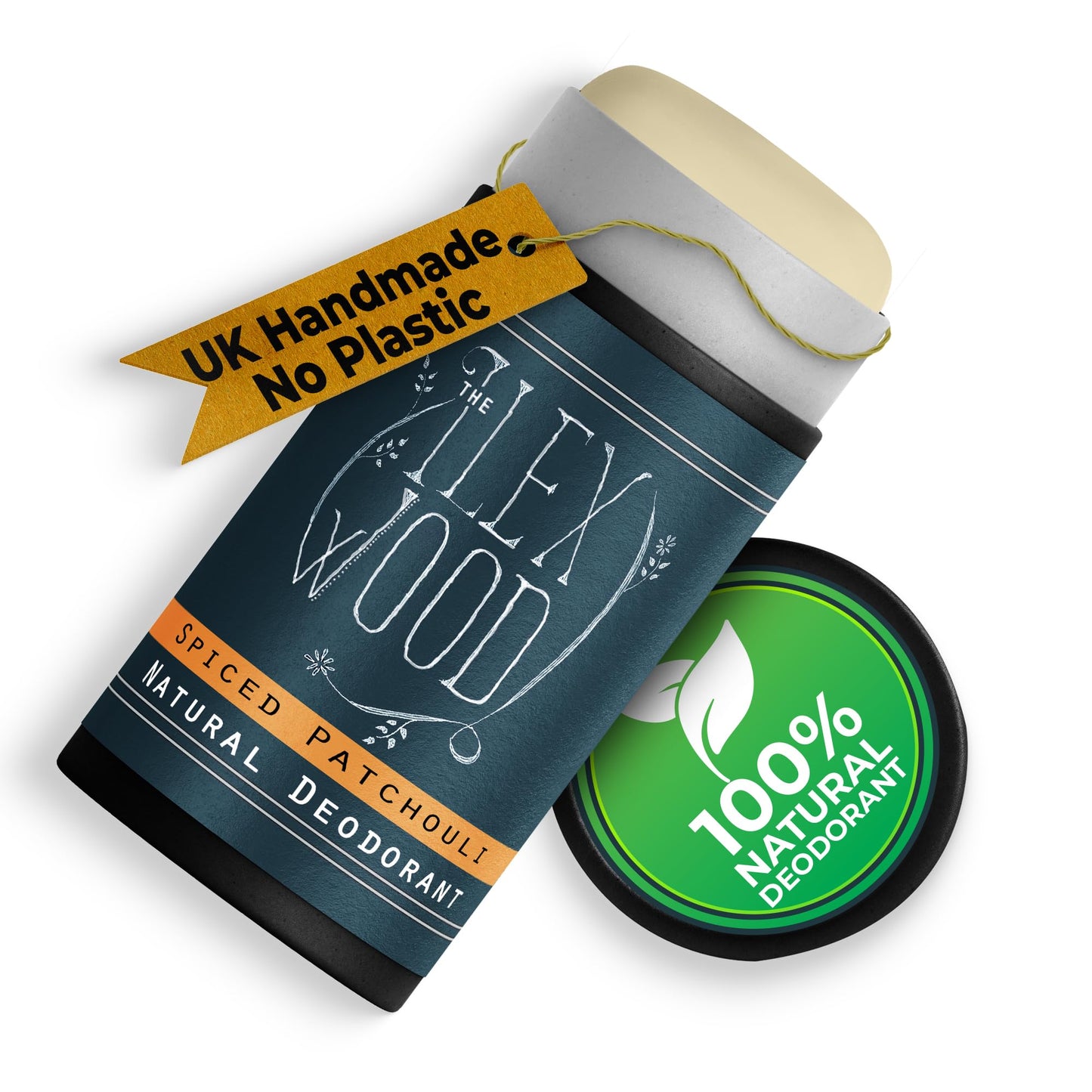 The Ilex Wood - Spiced Patchouli Woody Natural Deodorant - 70ml. Natural Deo in Eco Friendly Cardboard Tube, Vegan, no Plastic, no Alcohol, no Toxins, no Aluminium Salts & Cruelty Free for Women & Men
