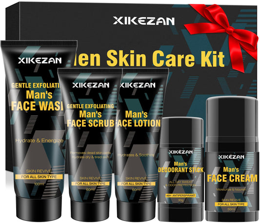 Skin Care For Men,5 PACK Mens Skin Care Kit w/Men Face Wash,Face Moisturizer,Face Lotion,Face Cream,Deodorant for Daily Cleansing,Moisturizing & Refreshing Skin,Natural Men Skin Care Kit Gifts for Men