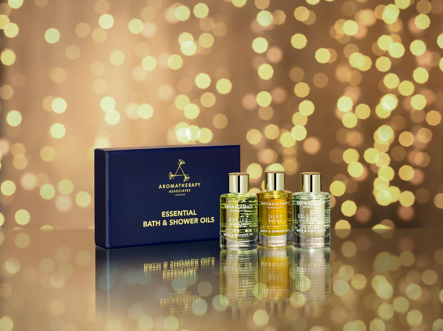 Aromatherapy Associates Essential Bath & Shower Oil Gift Collection (3 Count of 9ml) containing Deep Relax, De-Stress Muscle, Revive Morning, Hand Crafted Natural Blend