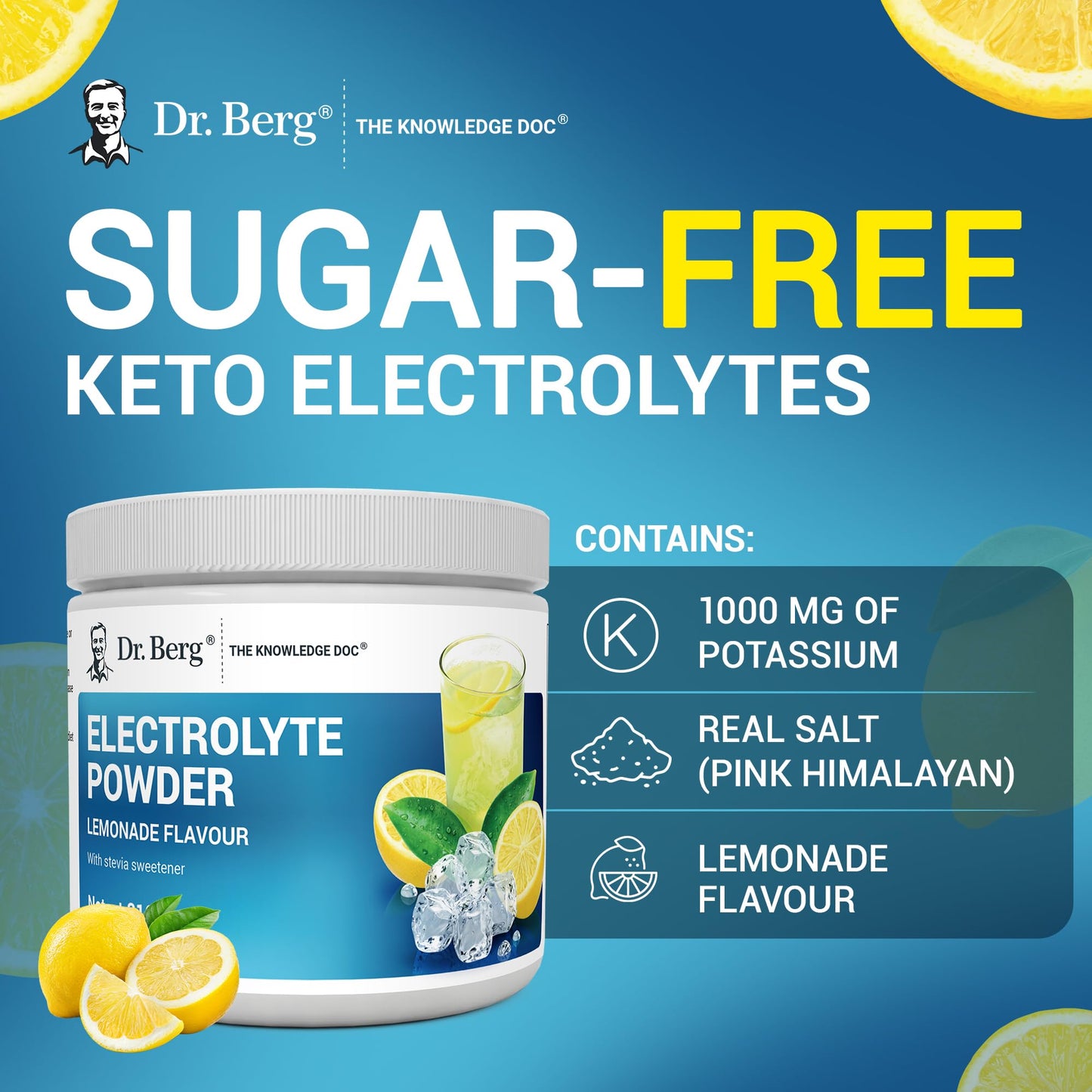 Dr. Berg Zero Sugar Hydration Keto Electrolyte Powder – Lemonade / Raspberry & Lemon (50 Servings)