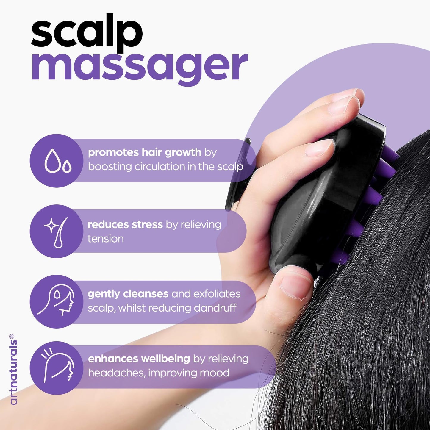 Artnaturals Organic Rosemary Castor Hair Oil + Scalp Massager 118ml ounces with Coconut & Olive Oil for Dry, Damaged & Split End