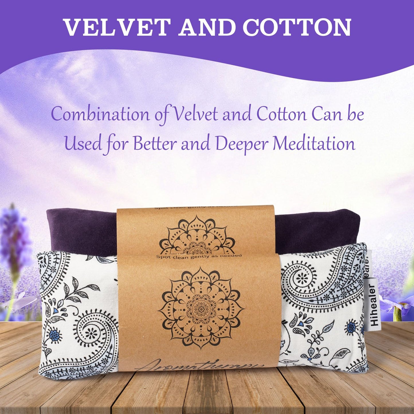 Hihealer Eye Pillow Yoga Meditation Accessories Lavender Aromatherapy Weighted Eye Mask for Sleeping, Yoga, Meditation, Self Care Relaxation Xmas Gifts for Women Mom (White & Purple)
