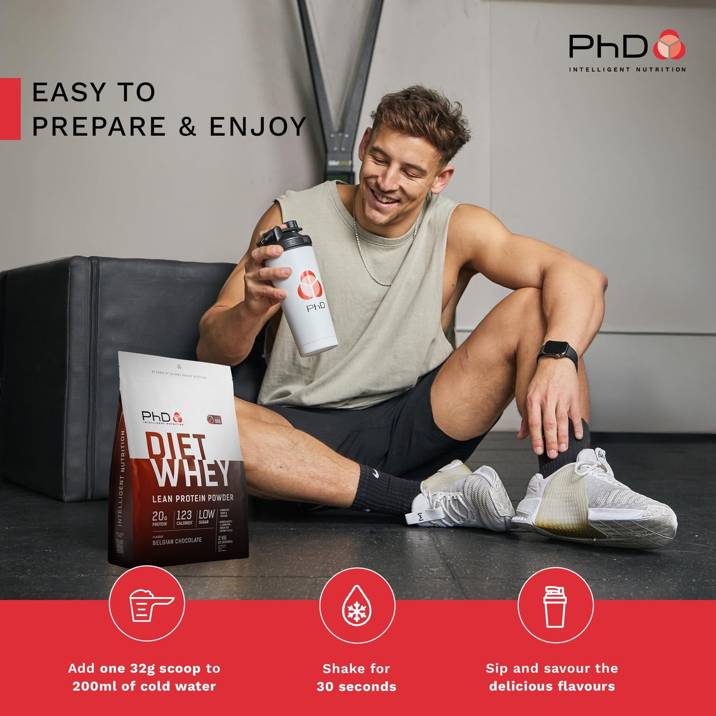 PhD Nutrition Diet Whey High Protein Lean Matrix, Belgian Chocolate Whey Protein Powder, High Protein, 80 Servings Per 2 kg Bag [Package May Vary]