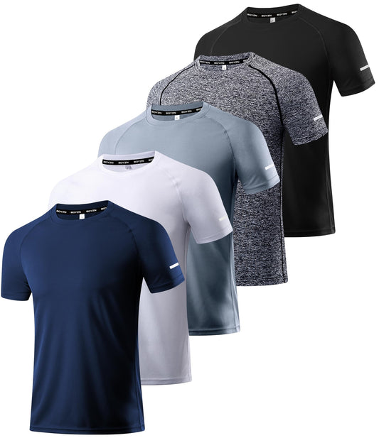 5 Packs Workout Shirts for Men - Activewear Tops Gym Shirts Dry Fit Mesh Running Fitness Short Sleeve Crewneck Sports Athletic T-Shirt Tops 5P02-L